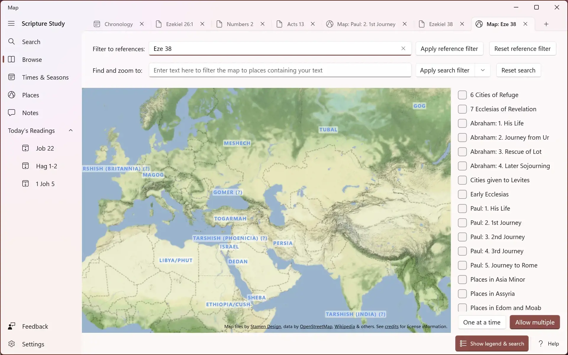 Screenshot showing a map of nations mentioned in Ezekiel chapter 38