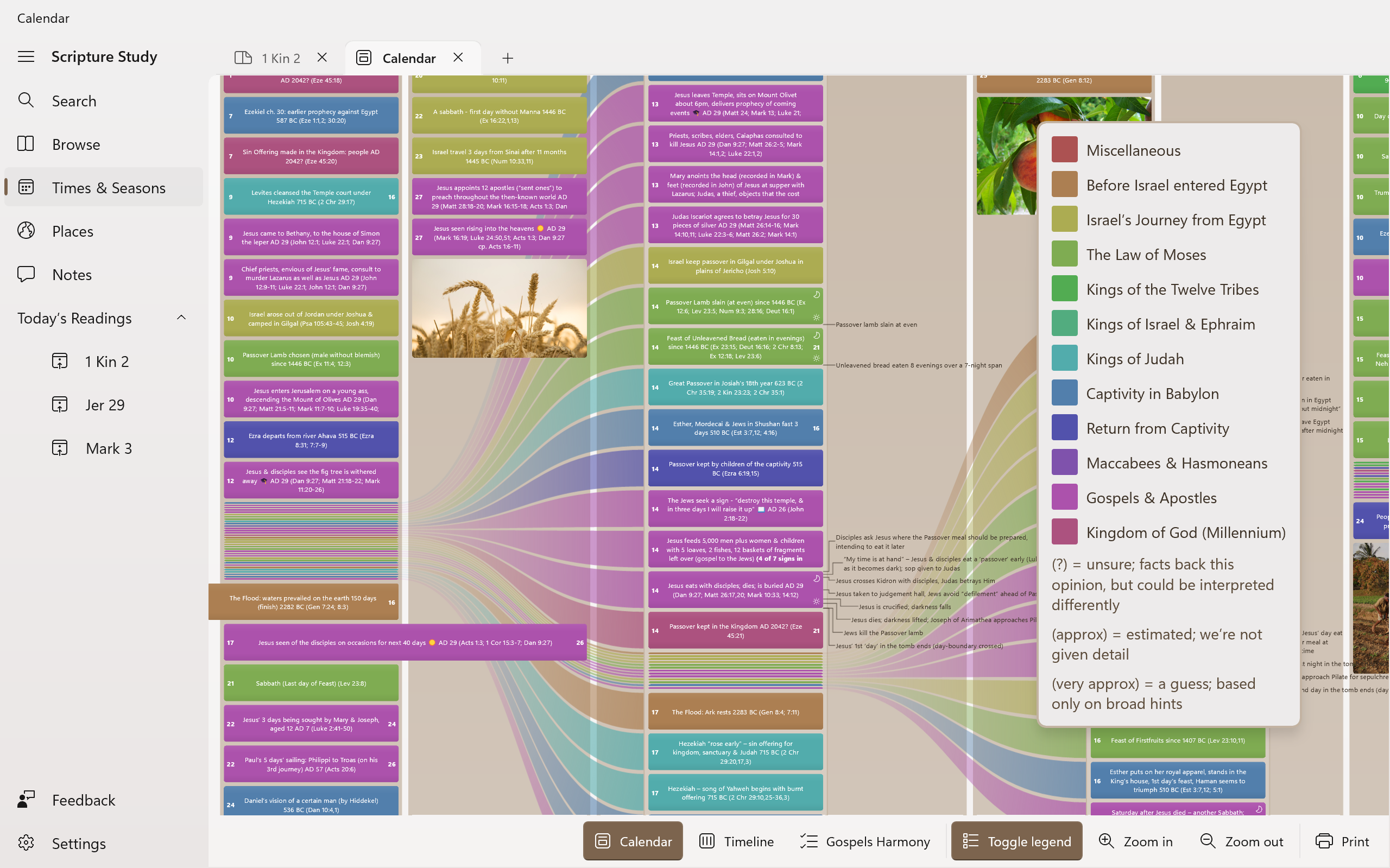 Screenshot showing a calendar view of Bible events