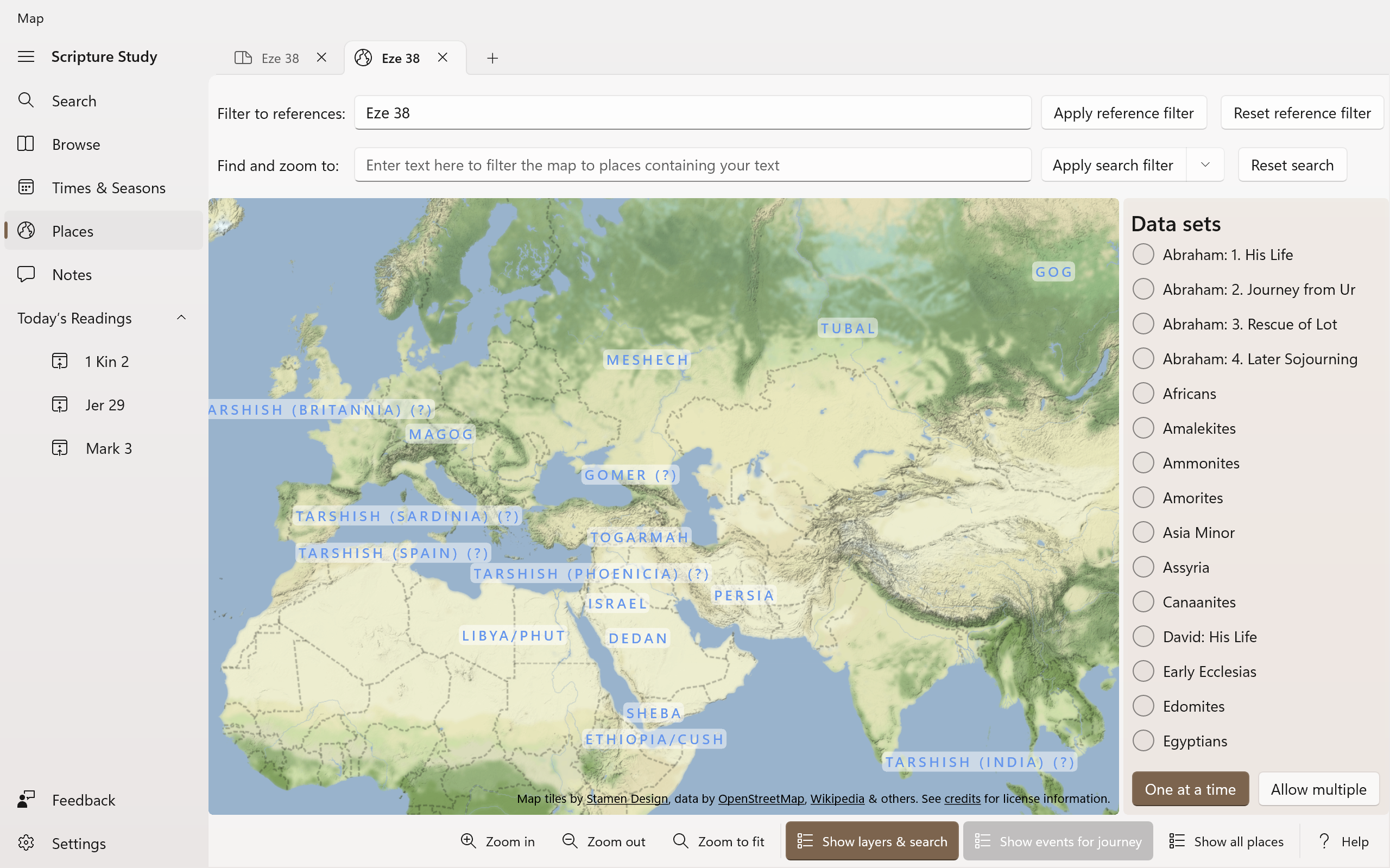Screenshot showing a map of nations mentioned in Ezekiel chapter 38