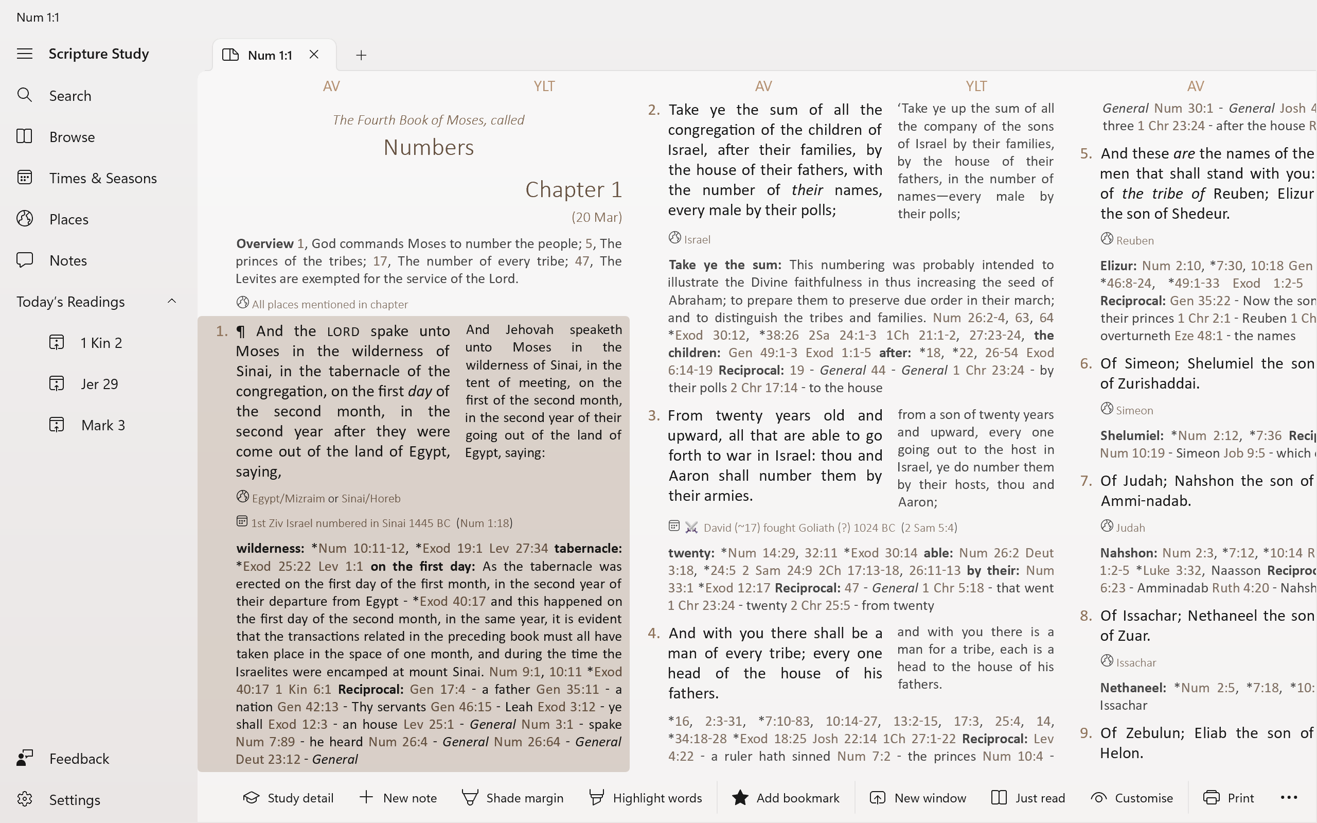 Screenshot showing multiple versions and Treasury of Scripture Knowledge notes