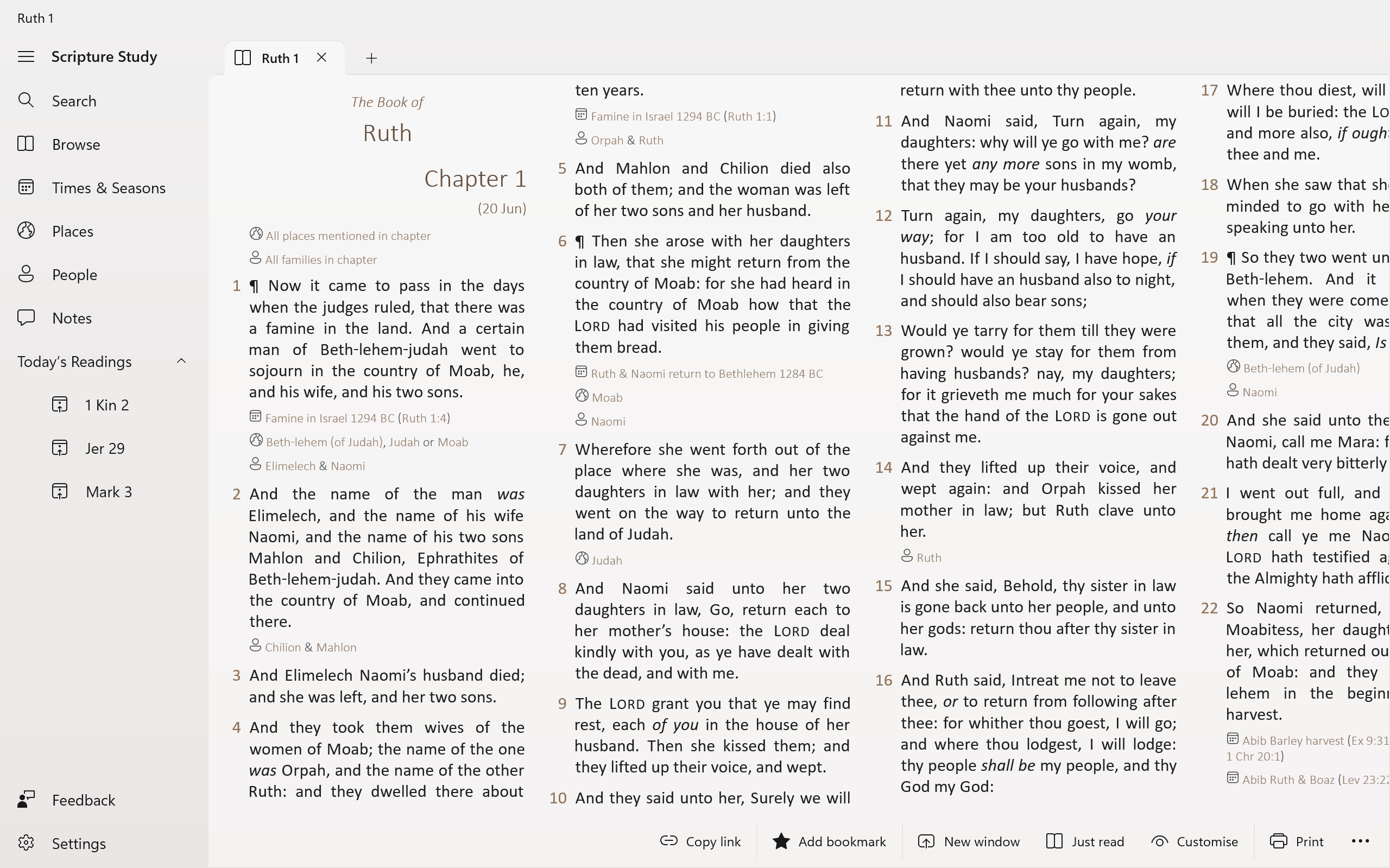 Screenshot showing the people named in the verses of Ruth chapter 1
